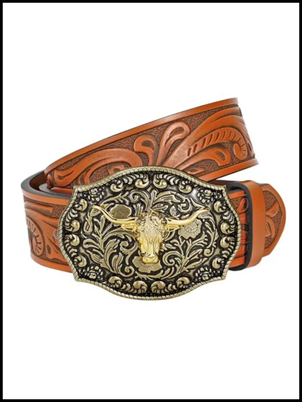 Genuine Leather Western Belt with Removable Cowboy Buckle, 1.5 Wide